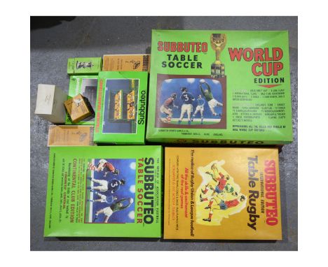 Subbuteo; a good collection including Table Soccer World Cup Edition set, Continental Club edition set. C140 Stadium Grandsta