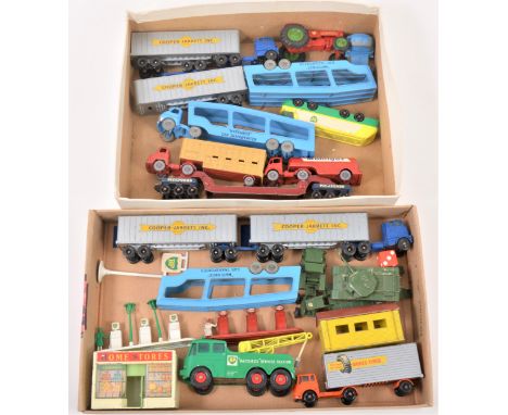 Matchbox Toys Accessory Pack and Kingsize series die-cast model trucks and vehicles; two trays of loose examples to include M