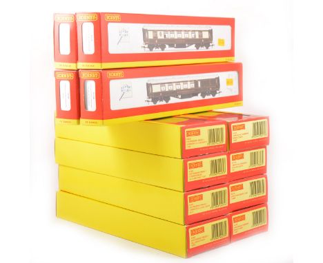 Hornby OO gauge model railway passenger coaches; twelve including R4230-R4233 LMS standard period 3 coaches, four 6ft 6inch c
