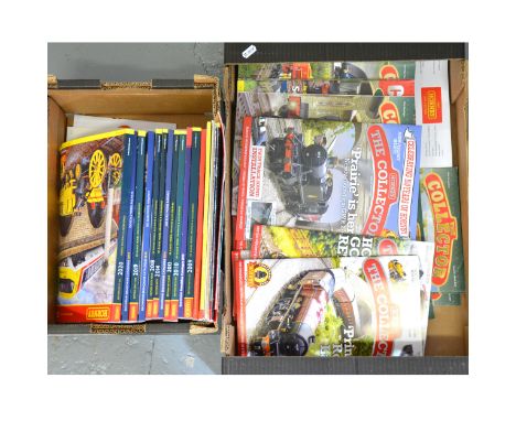 Thirteen Hornby Trains model railway catalogues; 1997 to 2020, and a box full of The Collector magazine.