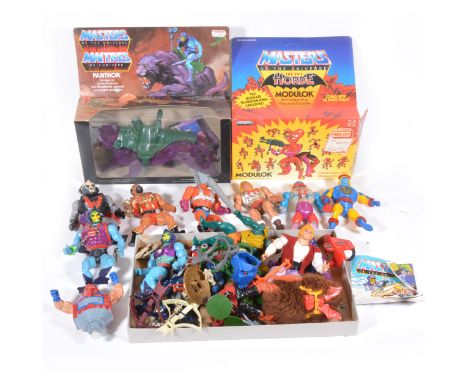 He-Man Master of the Universe by Mattel; a good selection of figures and acessorries, including Modulok boxed, Panthor in pur