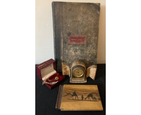 Miscellany to include a cased vintage alarm clock, Rotary watch, "Flowers and views of the Holy Land" book and a Henry Lees m