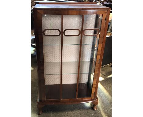 A walnut veneered single door china cabinet with cabriole legs. 71cms w x 35cms d x 121cms h.Condition ReportLight surface sc