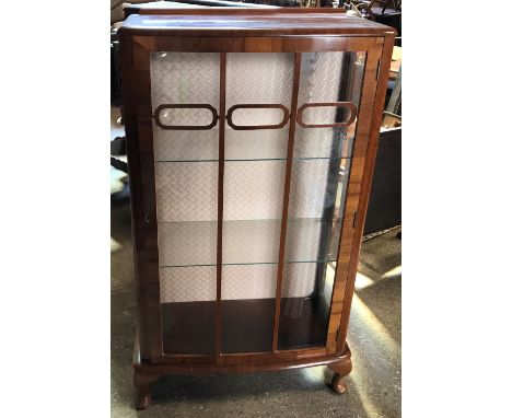 A walnut veneered single door china cabinet with cabriole legs. 71cms w x 35cms d x 121cms h.Condition ReportLight surface sc