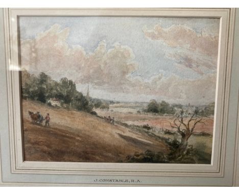 A Watercolour depicting a country scene. Painting size 14.5 x 19.5cms Mount inscribed J. Constable R.A.