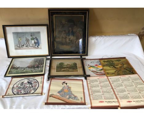 Four 19thc prints to include: "The Meet at Blagdon"27.5cms x 35cms, A.L. Rolfe "Carp and Roach" 25cms x 32cms, "Cock Fighting