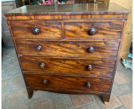 A 19thC mahogany chest of drawers, 2 short over 3 long, on bracket feet. 108 w x 51 d x 115cms h.Condition ReportCracks to to