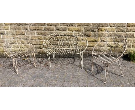 A French mid century metal sofa and two matching chairs.Condition ReportOverall good condition. Some surface rust pitting.