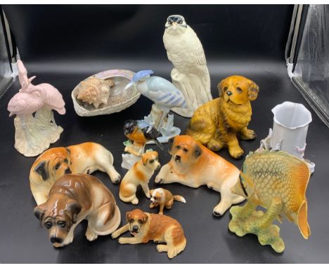 Ceramics to include dogs, Goebel fish, birds, vase and shells etc.Condition ReportChips to fish, vase and 1 dog.