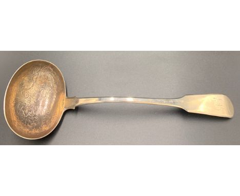 London silver ladle with well decorated bowl 1819 by Sarah and John William Blake. 264gms.Condition ReportGood condition.