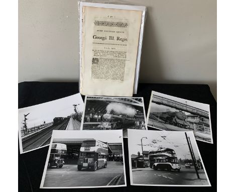 Ephemera with Hull and New Holland interest , Whitefriargate Act 1795 and vintage photographs to include buses and trains.Con