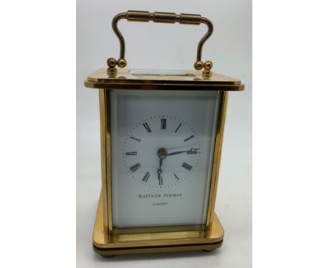Brass carriage clock, Matthew Norman, London, 14cms h, movement Matthew Norman Switzerland 1754.