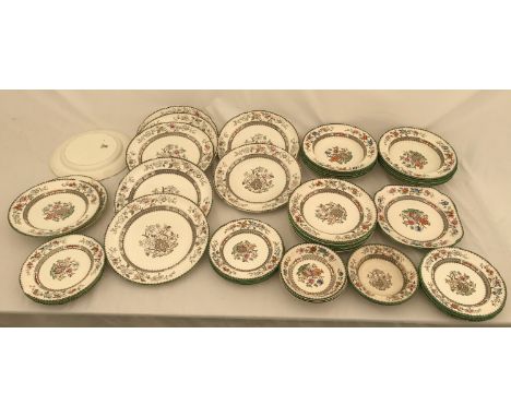 Copeland Spode 'Chinese Rose' patterned dinnerware, 47 pieces comprising 8 dinner plates 27cms d, 9 small dinner plates 23cms