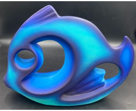 A ceramic fish ornament in shades of blue. 32cms x 42cms.Condition ReportGood condition.