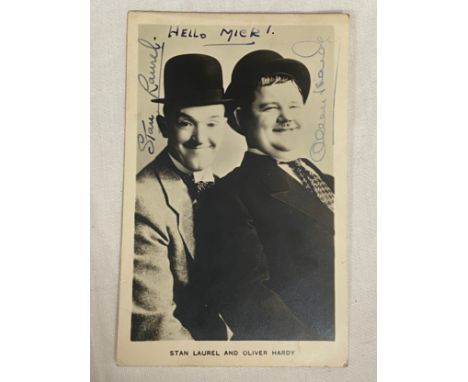 Laurel And Hardy Autographs, vintage photograph inscribed "Hello Mick" probably from the late 1940s / early 1950s UK visits -
