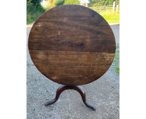 A 19thC mahogany tip top table on tripod base. 98 d x 73cms.Condition ReportMarks to top.