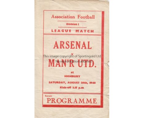 ARSENAL/MAN UNITED   4 Page Pirate programme printed by Buick Arsenal v Manchester United 28th August 1948.Some tears and fol