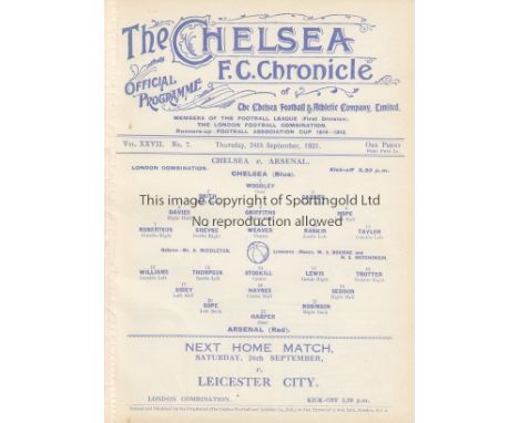 CHELSEA RESERVES 1931-32   Three Chelsea Reserves single sheet home programmes, 1931-32, v Arsenal, Clapton Orient and Crysta