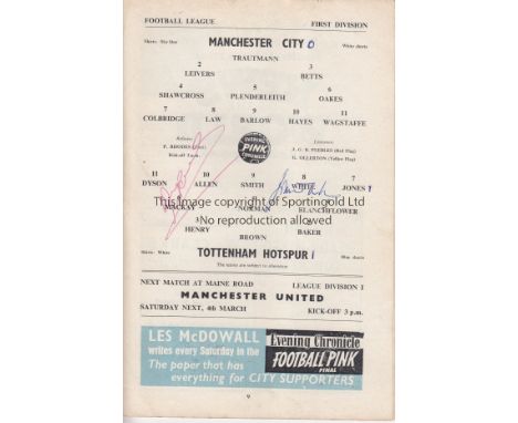 JOHN WHITE    Tottenham away programme at Manchester City, 25/2/61, signed to team page by John White and possibly Dave Macka
