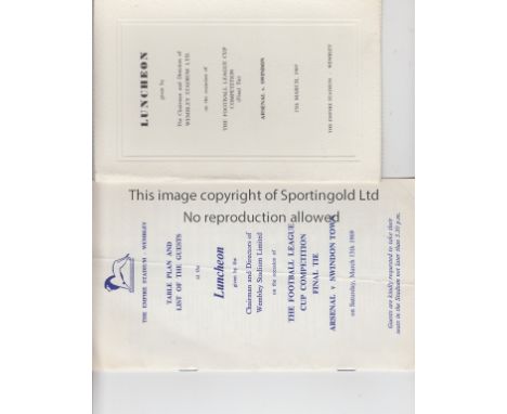 LEAGUE CUP FINAL 1969      Official Menu (generally good) plus 8 Page Table Plan and Guest List (vertical fold) League Cup Fi