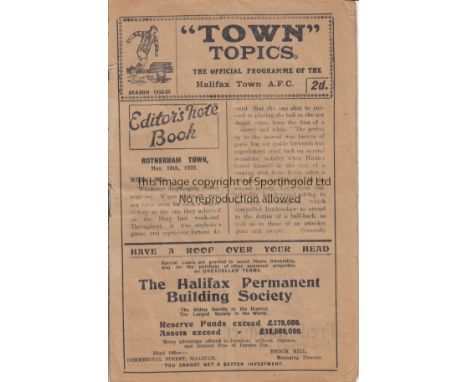 HALIFAX - ROTHERHAM TOWN 1922    Halifax Town home programme v Rotherham Town, 18/11/1922, FA Cup and a historic occasion bei