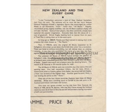 RUGBY- ENGLAND - NEW ZEALAND 45    Programme for Rugby Union game, England XV v New Zealand Army Expeditionary Force, played 