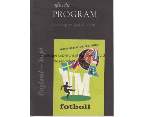 WORLD CUP 58  Programme, England v Soviet Union, 17/6/58, group play off game in Goteborg as both teams had won three points 