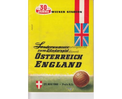 AUSTRIA - ENGLAND 61   Programme, Austria v England, 27/5/61 in Vienna, Austria won 3-1, slight marks to back covers and smal