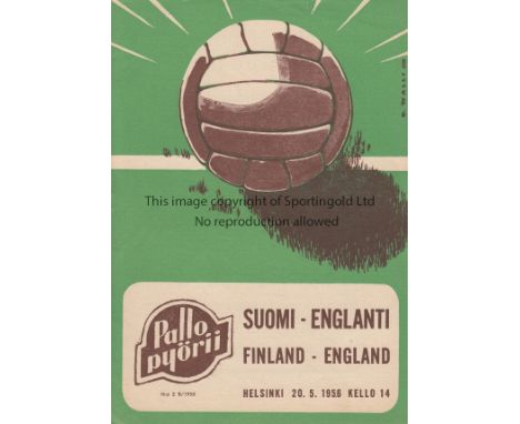 FINLAND - ENGLAND 56   Scarce programme, Finland v England, 20/5/56 in Helsinki, score, changes etc noted. England won 5-1.  