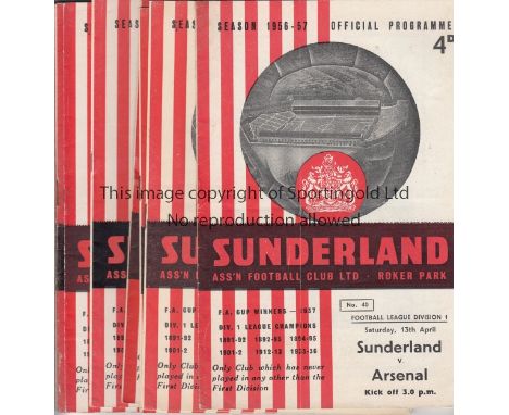 SUNDERLAND 56-57  Eight Sunderland home programmes, 56-7, includes v Arsenal, Man City, Portsmouth and Tottenham. No writing.