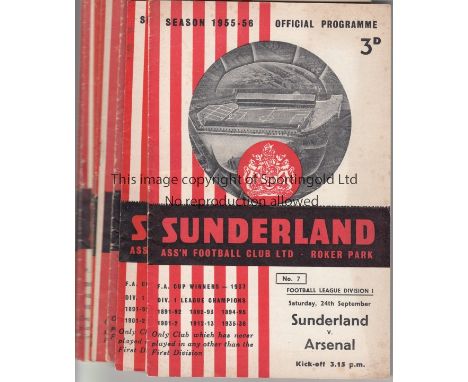 SUNDERLAND 55-56   Eleven Sunderland home programmes, 55-56, includes v Arsenal, Chelsea, Man City, Wolves and Portsmouth. No