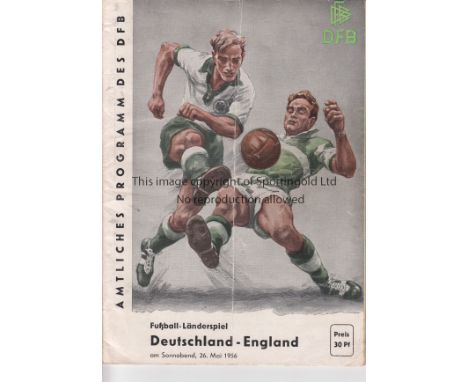 GERMANY - ENGLAND 56    Germany home programme v England, 26/5/56 in Berlin, England won 3-1. fold, minor creasing.  Fair