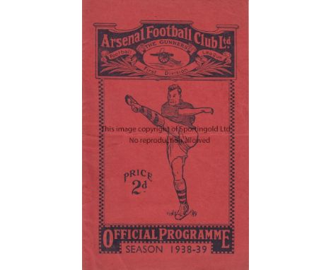 ENGLAND - EUROPE 1938    Standard Arsenal programme for England v Rest of Europe, 26/10/1938, 75th Anniversary of the FA. Sli