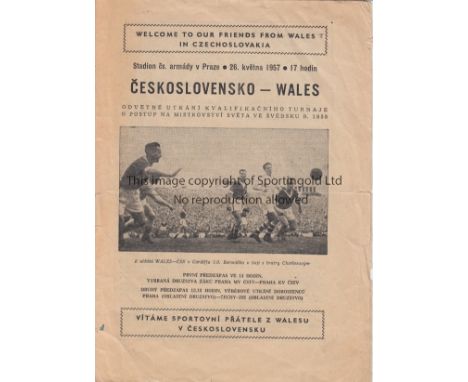 CZECHOSLOVAKIA - WALES 57    Czechoslovakia programme v Wales, 26/5/57, in Prague, World Cup Qualifier, the Czechs won 2-0.  