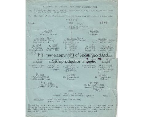 RAF - ARMY 1942   Single sheet wartime very rare programme for game, RAF v Army, 26/12/42 played to raise funds for the Mayor