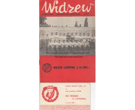 WIDZEW - LIVERPOOL 1983   Programme and match ticket, Widzew Lodz v Liverpool, 2/3/83. Ticket has a name and address written 
