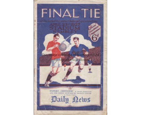 FA CUP FINAL 1927   Programme Cup Final Cardiff City v Arsenal at Wembley 23rd April 1927. Replica back cover. Light rusting 