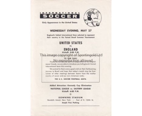 USA - ENGLAND       USA programme v England, 27/5/64 in New York. England scraped home winning 10-0. Four page programme.  Ve
