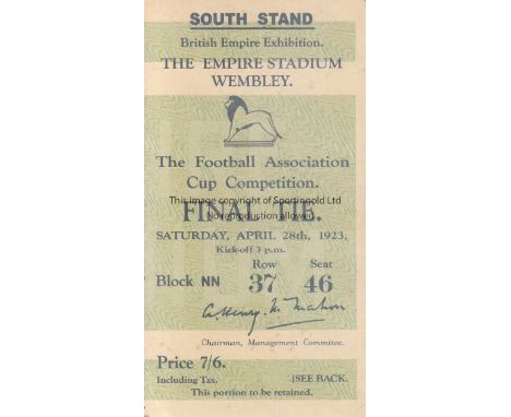 FA CUP FINAL 1923   Ticket for the first Cup Final at Wembley West Ham v Bolton 28th April 1923. Tickets were only issued for