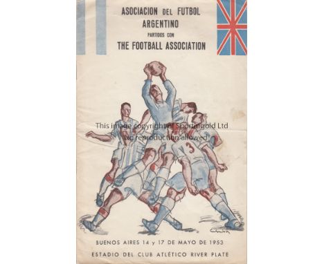 ARGENTINA - ENGLAND 1953    Official programme for Argentina v England , 17/5/53 in Buenos Aires. The game was abandoned afte