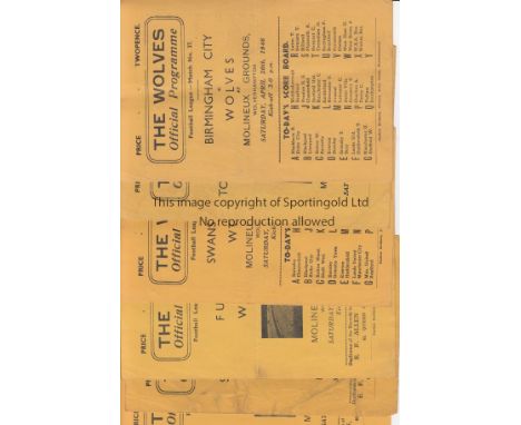 WOLVES   A collection of 6 Wolverhampton Wanderers home programmes from the 1945/46 season v Portsmouth, Southampton, Fulham,