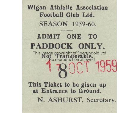 WIGAN ATHLETIC MATCH TICKET       Ticket for the home match v. South Liverpool 17/10/1959.   Good