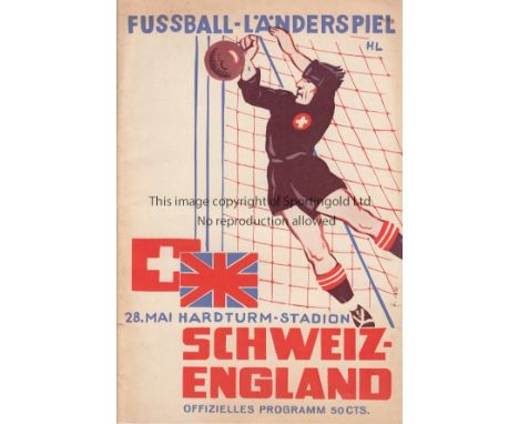 SWITZERLAND - ENGLAND 1952    Switzerland home programme v England, 28/5/52 in Zurich, scarce, part of the England European t