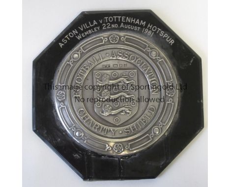 CHARITY SHIELD 1981    Plaque for the 1981 Charity Shield, Aston Villa v Tottenham awarded to Tony Galvin of Tottenham, Silve