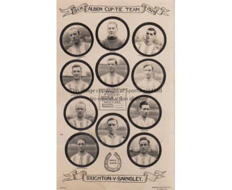 BRIGHTON & HOVE ALBION      Black & white portrait postcard for the Cup Tie Replay v. Barnsley 1924. Issued by Brighton Camer