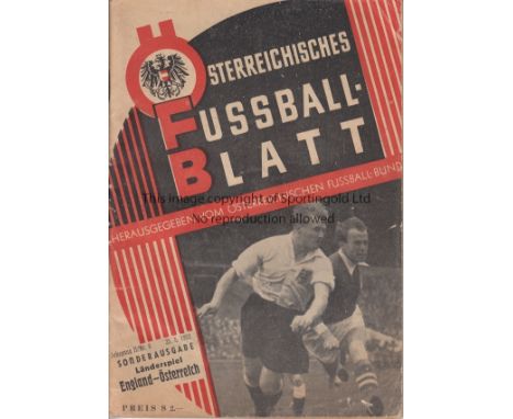 AUSTRIA - ENGLAND 1952   Fussball Blatt edition programme, Austria v England, 25/5/1952, official Austrian FA publication for