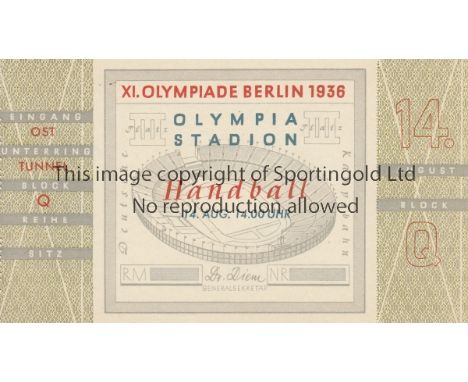 OLYMPIC GAMES 1936-BERLIN   Ticket for the Handball Final, 14/8/1936, Olympic Games in Berlin. Germany defeated Austria 10-6,