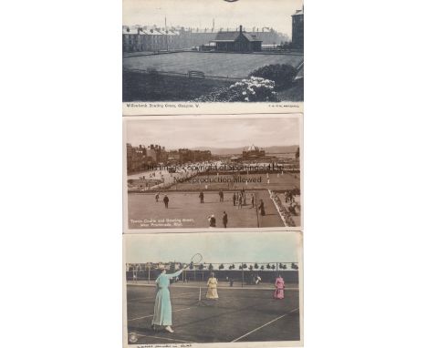 TENNIS / BOWLING     Three postcards: Ladies playing tennis datestamped 1912, b/w Tennis Courts and Bowling Green, West Prome