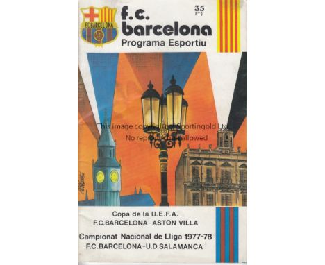 BARCELONA V ASTON VILLA 1978       Programme for the UEFA Cup match in Barcelona 15/3/1978, slightly creased.    Generally go