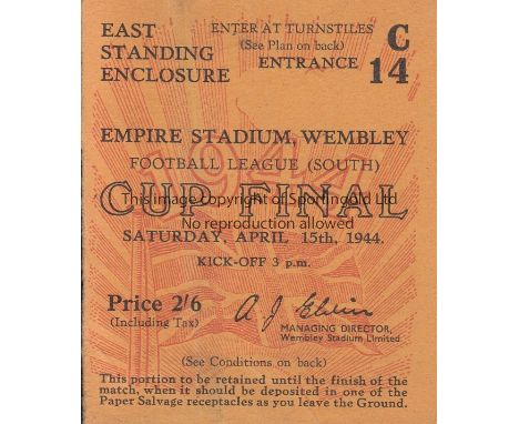 WAR CUP FINAL 1944   Ticket War Cup Final Chelsea v Charlton Athletic at Wembley 15th April 1944. Slight vertical crease on r